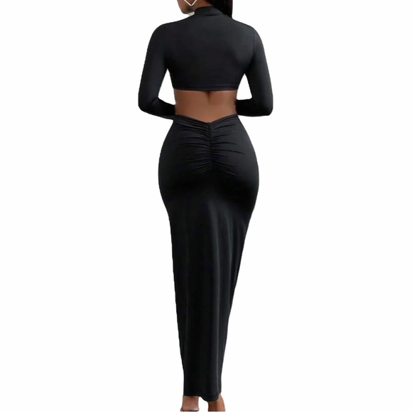 Women’s Longsleeve Turtleneck Open Back Maxi Dress - Picture 1 of 4